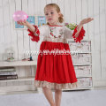 pretty floral embroidery party fancy princess dress girls red Christmas long dress